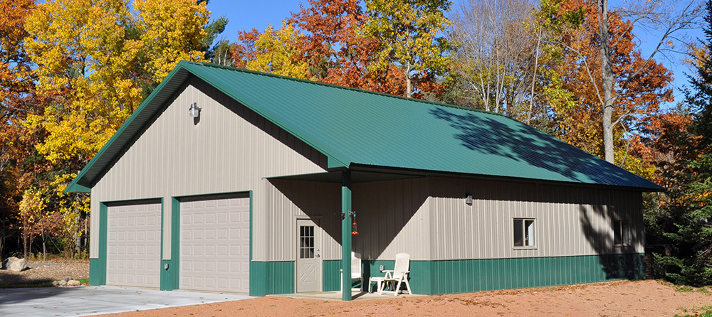 beige and green suburban building on a fall day
